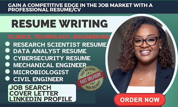 Gig Preview - Write stem resume for research scientist, engineer, cybersecurity, data analyst