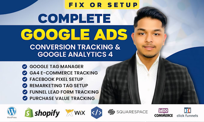 Gig Preview - Setup google ads conversion tracking, ga4 ecommerce tracking, meta pixel, gtm