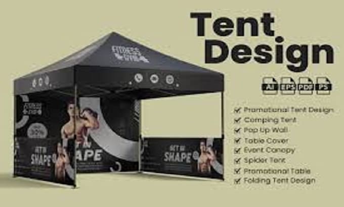 Gig Preview - Canopy tent design, flag roll up banner, table cover, back and sides walls