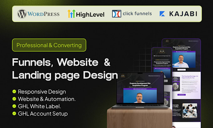 Gig Preview - Be gohighlevel, clickfunnels, kajabi sales funnel, landing page website expert