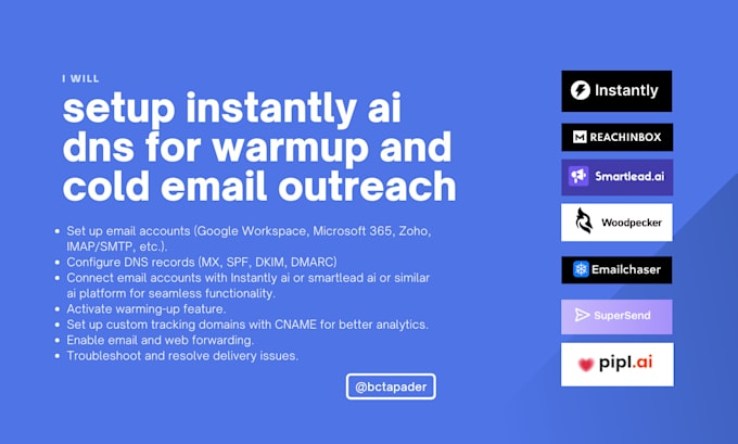 Gig Preview - Setup instantly ai dns for warmup and cold email outreach