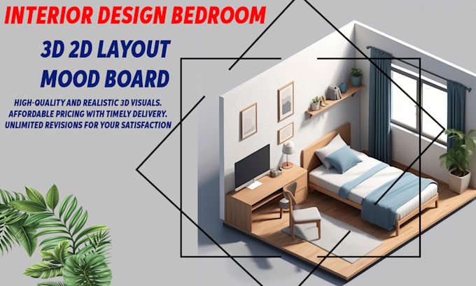 Gig Preview - Do bedroom interior design 3d design realistic  rendering