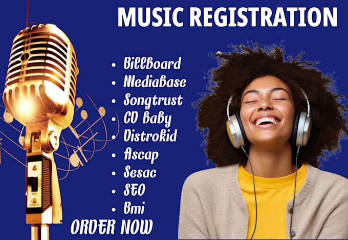 Gig Preview - Music registration on billboard, media base ascap, sesac, apple music,