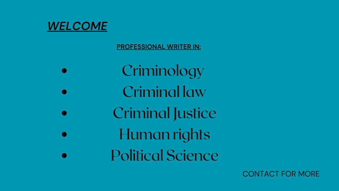 Gig Preview - On criminology, human rights, criminal justice, criminal law