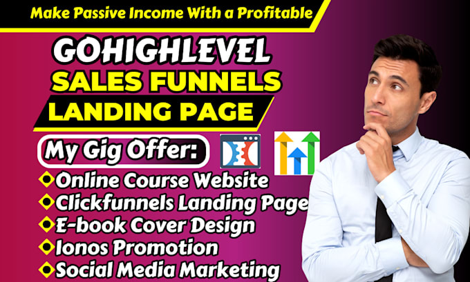 Gig Preview - Design gohighlevel sales funnel clickfunnels landing page ionos