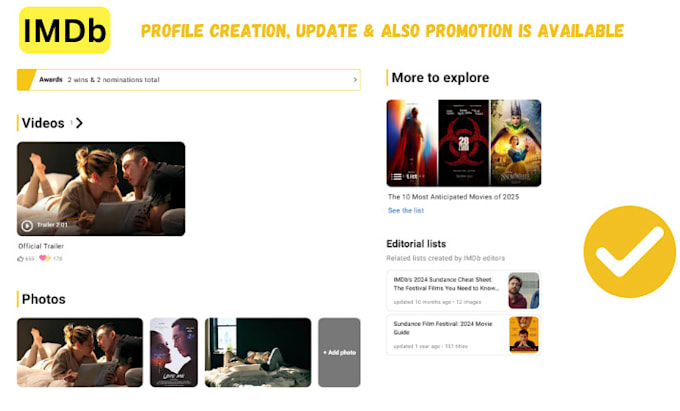 Gig Preview - Create, update and promote imdb profile or page either for you or your movie