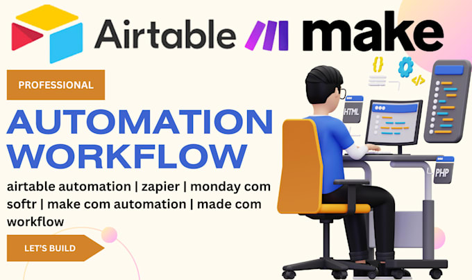 Gig Preview - Setup airtable automation zapier monday com softr make com automation made com