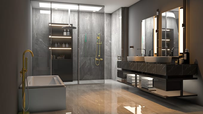 Gig Preview - Design a realistic modern bathroom and rendering