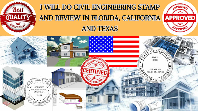 Gig Preview - Do civil engineering stamp and review in florida, california and texas