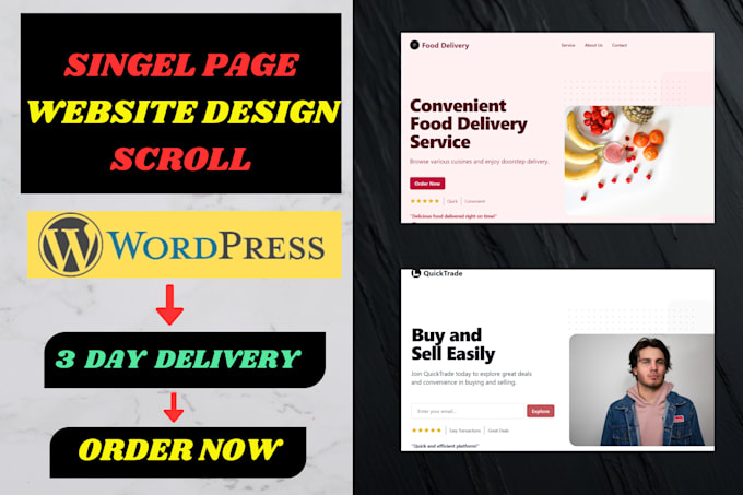 Gig Preview - Design and create your one page scroll wordpress website