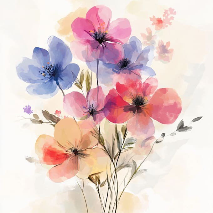 Gig Preview - Paint digital watercolor illustration of flowers