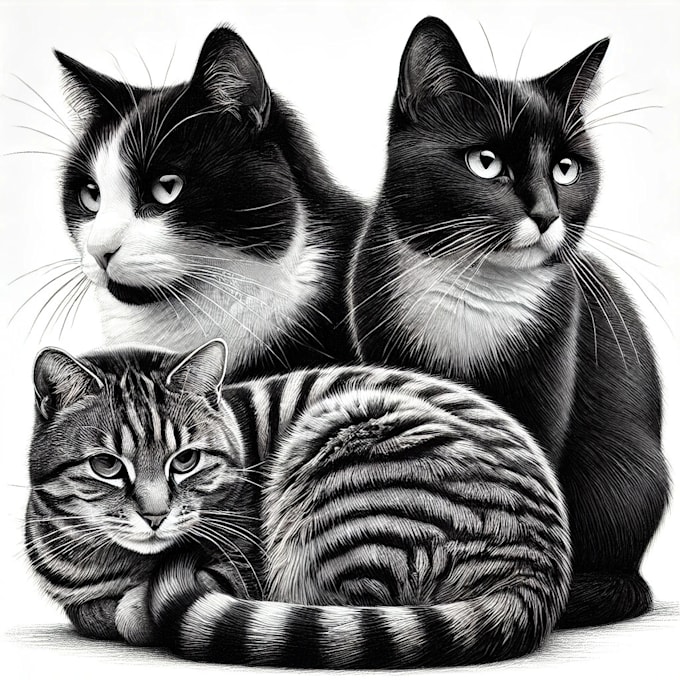 Gig Preview - Turn your pets personality and charm into detailed, black and white artwork