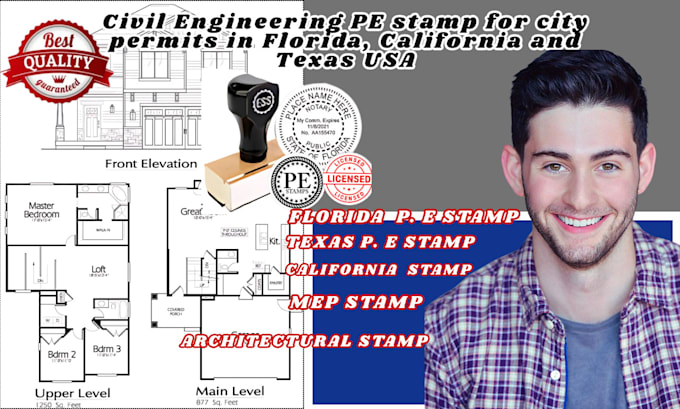 Gig Preview - Do civil engineering stamp and review in florida, california and texas mep stamp