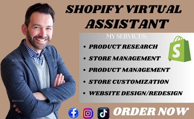 Gig Preview - Shopify virtual assistant store manager shopify sales marketing cro audit fb usa