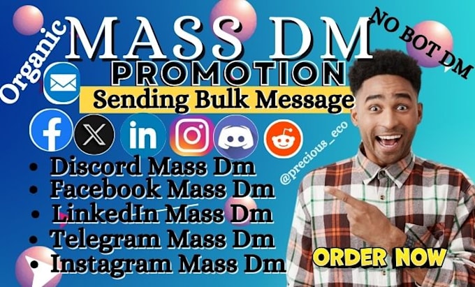 Gig Preview - Do organic mass dm, discord promotion, facebook mass dm, bulk sms, discord dms