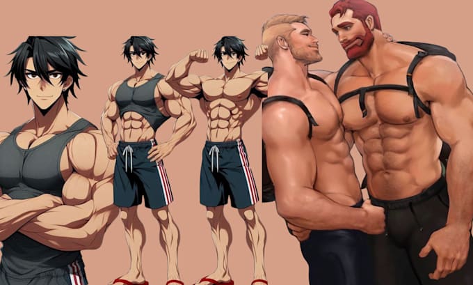 Bestseller - draw gay bara muscle, yaoi, nsfw, fan art, fanart, oc comic, gay character, bara