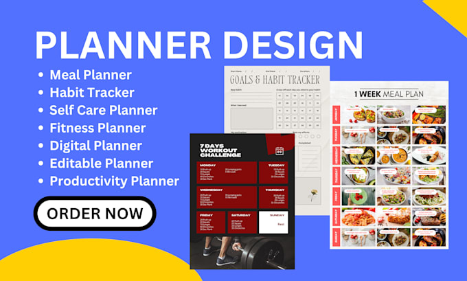 Gig Preview - Design editable meal plan habit fitness tracker selfcare planner checklist