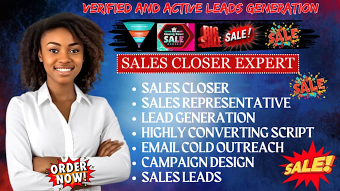 Gig Preview - Dynamic sales closer, sales representative lead generation to boost online sales