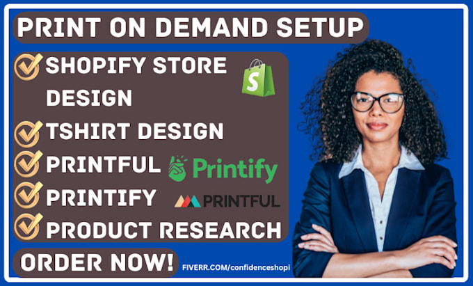 Gig Preview - Setup shopify print on demand printful printify t shirt design pod store