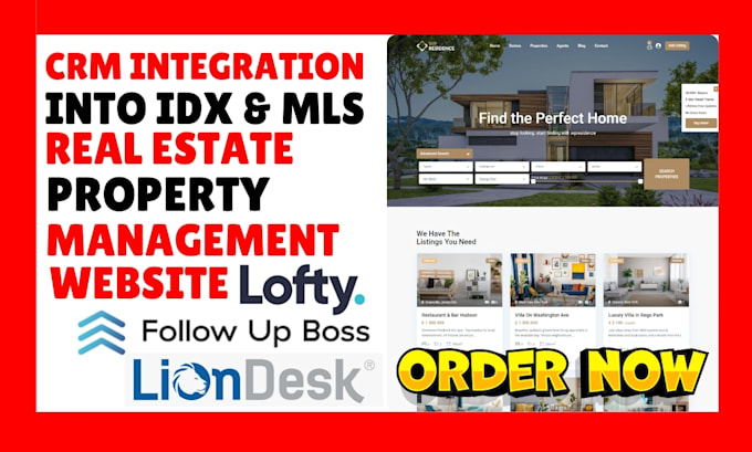 Gig Preview - Setup wise agent follow up boss lofty liondesk crm into idx real estate website