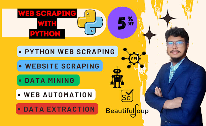 Gig Preview - Do python web scraping, web scraper, data scraping, and website scraping