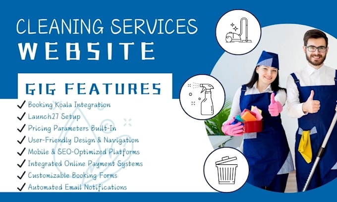 Gig Preview - Build cleaning service website booking koala website pricing parameters launch27