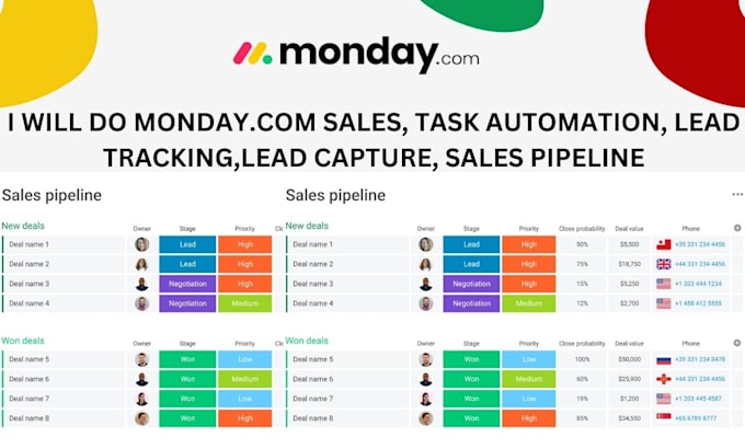 Gig Preview - Do mondaycom sales and task automation lead tracking, capture, sales pipelines