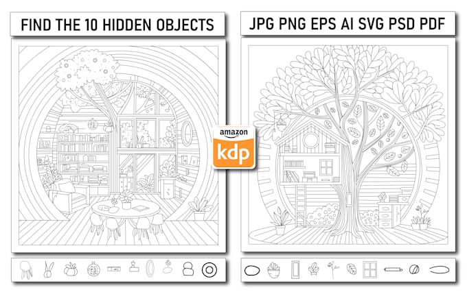 Gig Preview - Do hidden object pictures coloring page of your idea and requirement