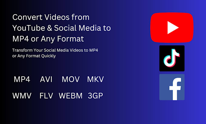 Gig Preview - Convert videos from youtube facebook tiktok to high quality mp4