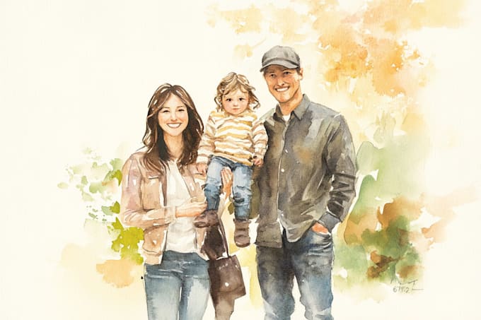 Bestseller - create watercolor family portrait illustration