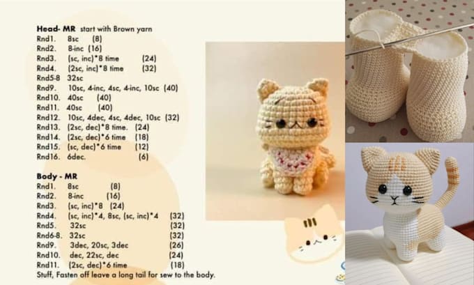 Gig Preview - Create amigurumi crochet pattern for your esty shop,with step by step pdf