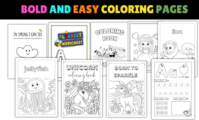 Gig Preview - Design bold and easy coloring book, design coloring book pages, product mockup