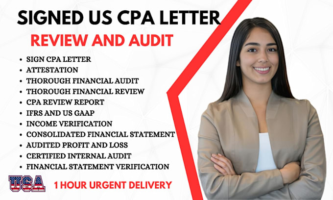 Gig Preview - Sign US audit CPA, review financial statement, audit financial CPA, CPA letter