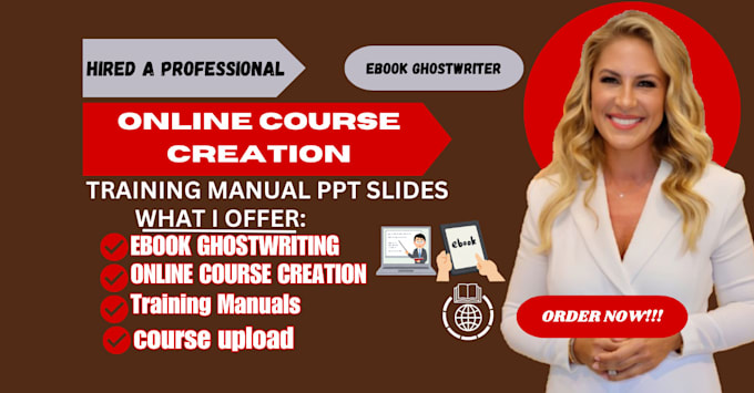 Gig Preview - Be your ebook ghostwriter, online course creation training manual ppt slides