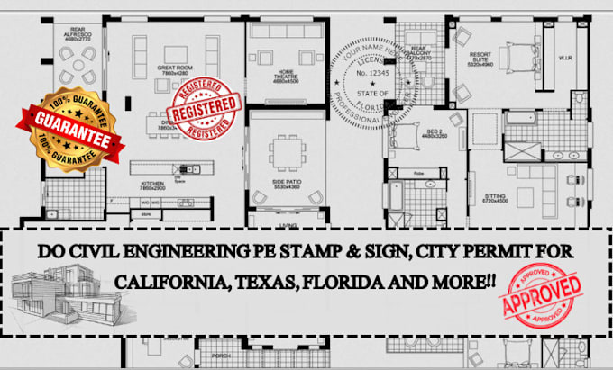 Gig Preview - Do licensed architect, new jersey, florida, tennessee pe stamp for city permit