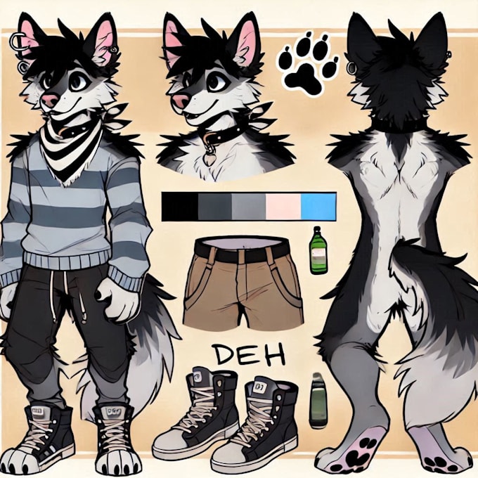 Gig Preview - Draw ref sheet furry character fursona vtuber illustration oc wolf anthro feral