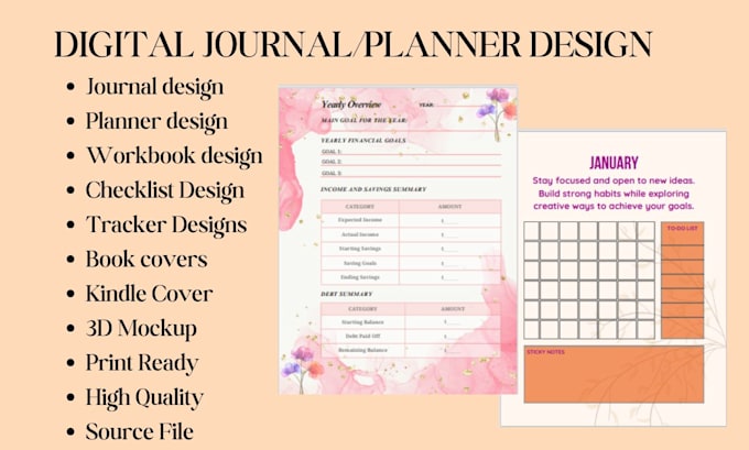 Gig Preview - Design, format planner, kdp journal,workbook, checklist, tracker design on canva