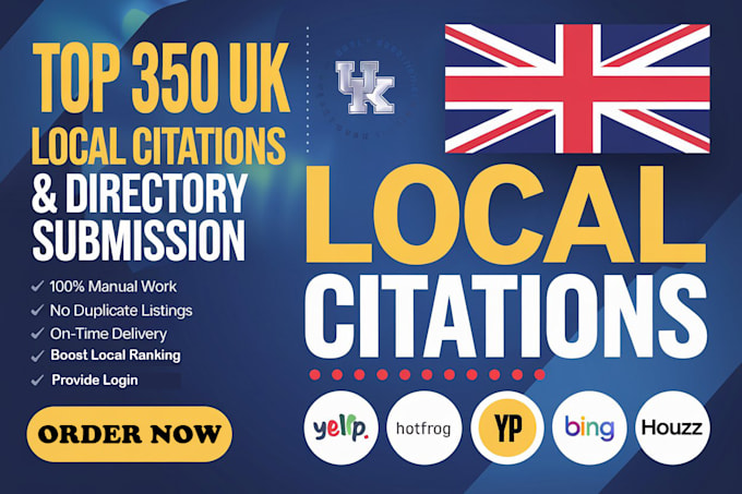 Gig Preview - Make a top 350 USA UK aus local citation and directory submission for local seo