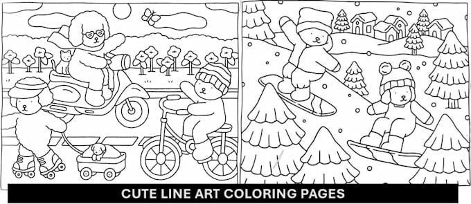 Gig Preview - Draw cute line art coloring page for kids and adult KDP