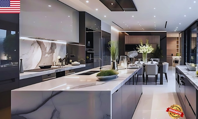 Gig Preview - Create a modern 3d kitchen interior design with realistic rendering