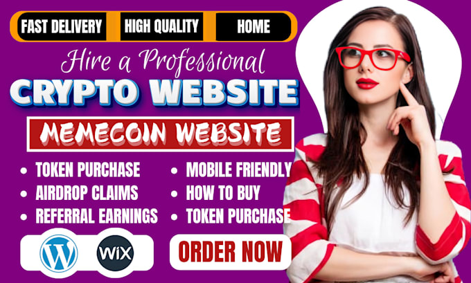 Gig Preview - Build, create, promote your website crypto, memecoin website, crypto website