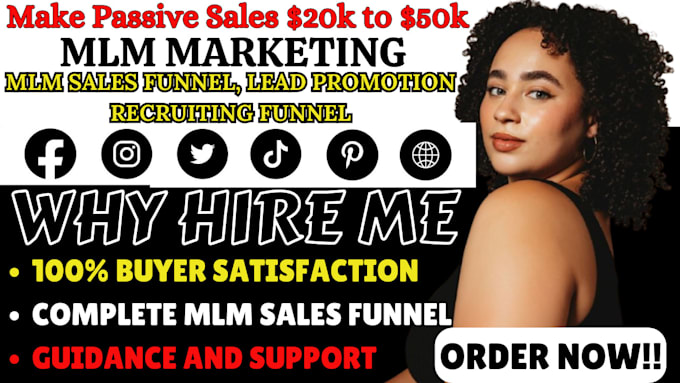 Gig Preview - Do mlm sales funnel, mlm recruiting funnel, mlm landing page, mlm lead promotion