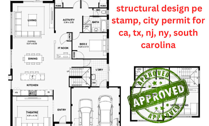 Gig Preview - Do structural design pe stamp, city permit for ca, tx, nj, ny, south carolina