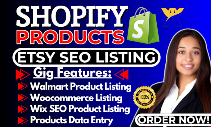 Gig Preview - Shopify product upload woocommerce walmart listing wix etsy seo data entry