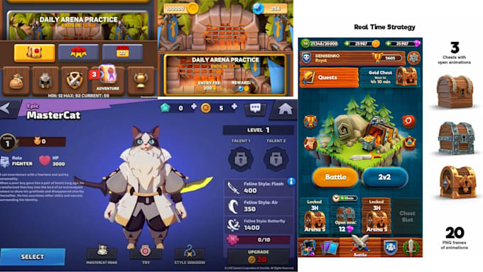 Gig Preview - Design professional game ui, 2d game assets, menu, button, game icon, props