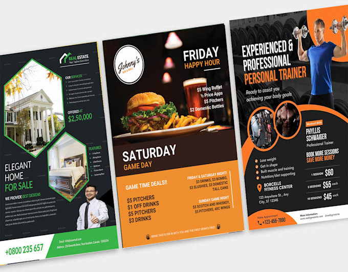 Gig Preview - Design flyer relevant to real estate, fitness and food