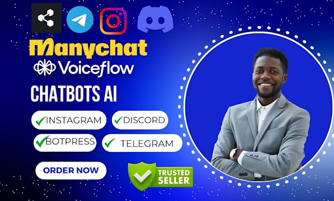 Gig Preview - Create instagram chatbot with manychat ai chatbot with voiceflow bot dialogflow