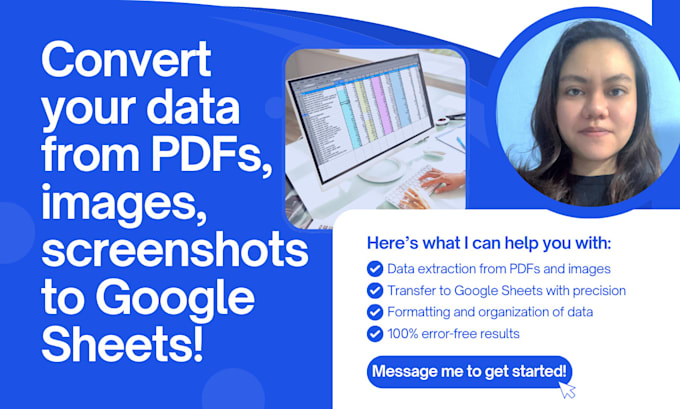 Gig Preview - Help you to convert data from pdfs, images, screenshots to google spreadsheets