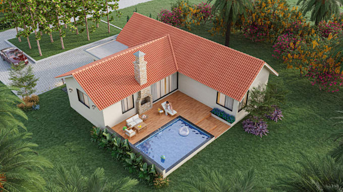 Gig Preview - Build up 3d farm house, rooftop render, cabin, cottage,bungalow exterior archviz