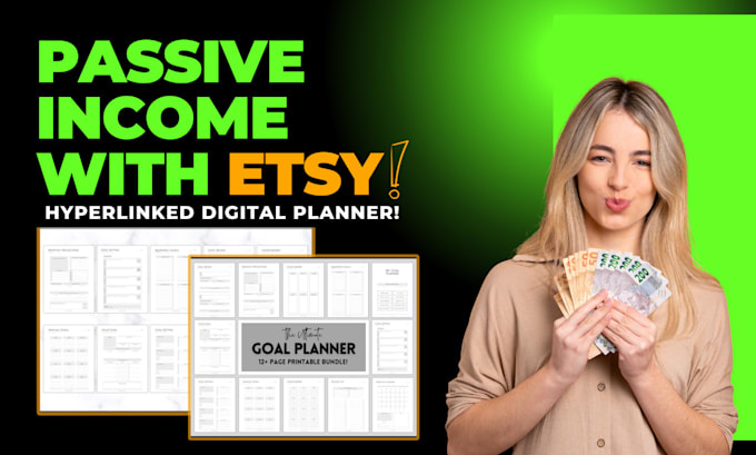 Gig Preview - Do etsy hyperlinked digital journal planner design and shop seo products listing